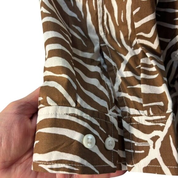 Jones New York Sport Brown & White Zebra Print Button-Up Long Sleeve Shirt - Picture 5 of 13